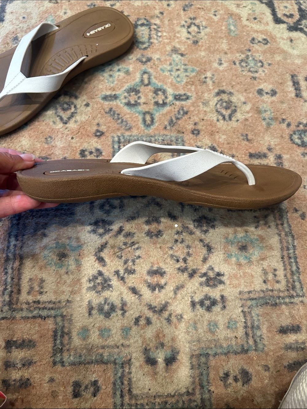 Okabashi Women's White and Tan Flip Flop Sandals - Picture 4 of 11